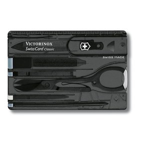 VICTORINOX (빅토리 녹스 스위스 카드 클래식 트랜스 루센트 블랙 스위스 군용 나이프 다기능 문방구 스테이셔너리 가위 볼펜 포함 10가지 기능을 탑재한 스위스제 멀티툴 디자, 1개