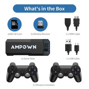 AMPOWN 휴대용 레트로 콘솔 4K 60fps HDMI 저지연 출력 GD10 울트라 G, 1) 64G40K Games, 없음