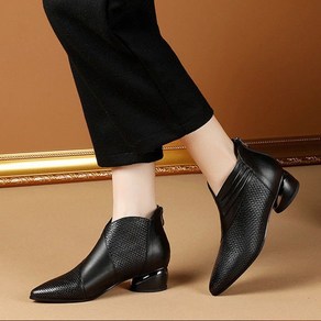 바이스타 가죽 망사 펀칭 샌들 통굽 샌들 망사 미들 통굽 여성 부츠, 235, 블랙