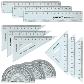 ZHIHENG 각도기 + 삼각자 2종 + 자 15cm 세트, mix, 3세트