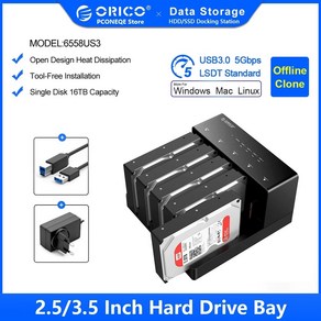 ORICO 하드 드라이브 도킹 스테이션 5 2bay SATAUSB 30 HDD 오프라인 복제 기능 25 인치 35 SSD용, 6.2 Bag EU PLUG, 1개