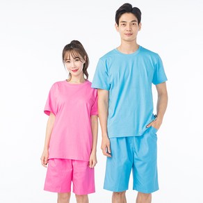 [Beste] 찜질 복 (마사지 옷) 161 꽃핑크 160 블루 세트 / 상의 순면 반팔 티 하의 TC 반바지 / 마사지샵 찜질방 숯가마 스파 사우나 한의원 물리치료
