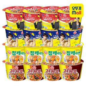 오뚜기 큰사발 라면 4종 ( 진라면 컵 순한맛 110g +진라면 컵 매운맛 110g +진짬뽕 컵 115g+참깨라면 컵 110g) 각 4개씩, 1세트