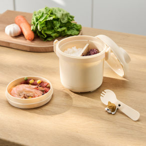 SMABAT 전자레인지 저당밥솥 저압력 밥솥 당질저감 밥솥 칼로리 저당 저압밥솥 스푼 찜기 포함, 1개, 베이지