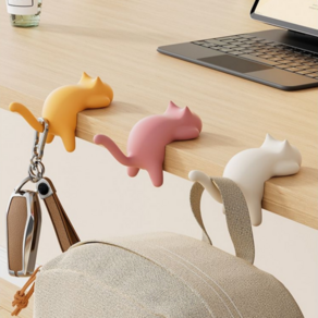 에일리빙 귀여운 고양이 책상 가방 걸이, 3개, 밀크화이트, 핑크, 옐로우