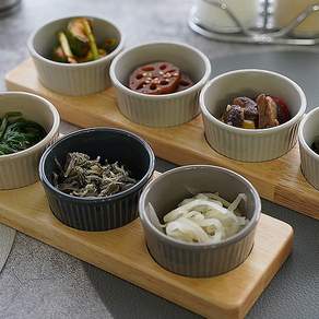 우드받침 양념 반찬 종지 한국 도자기 소스볼 4P 5P세트, 봄빛 브라운, 4P(소스볼3P+받침1P)세트, 1개, 봄빛 브라운