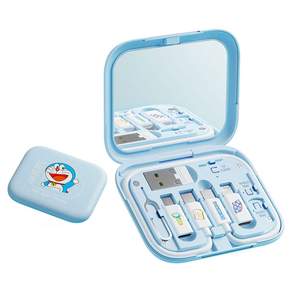 락 도라에몽 다기능 케이블 + 젠더 + 핀 + 케이스 6종 세트, 1개, 블루
