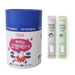 펫봉봉 짜먹는고양이간식 고양이스틱 대용량60p, 참치(30p) + 연어(30p), 15g, 1세트