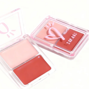 크림 블러셔 물광 듀얼 치크팩트 글라스 스킨 투톤 블러셔 치크 블러셔 여성 볼터치, 1개, 카라멜색