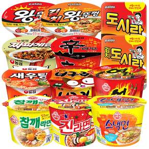 용기컵라면 12종 농심(신라면+너구리+새우탕+짜파게티)+오뚜기(진라면매운+스낵면+열라면+참깨)+팔도(왕뚜껑+김치왕뚜껑+팔도도시락+김치도시락), 1세트