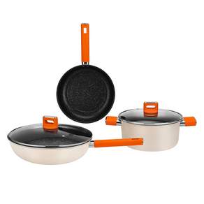 데슬론 아이언 논스틱 3종 세트 DFS-C936, 화이트 + 오렌지, 1개, 30cm 웍 + 24cm 양수냄비 + 24cm 프라이팬