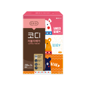 코디 러블리베어 미용티슈 2겹, 230매, 3개