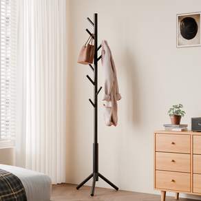 하이주 튼튼한 원목 스탠드 옷걸이 삼각형 8구 나무형 행거 트리, 블랙