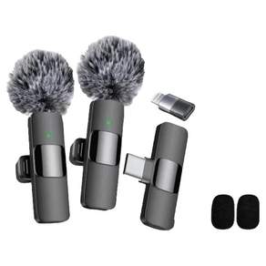 BuyChoo K9 무선 노이즈캔슬링 휴대폰 마이크 C타입 및 애플 어댑터 포함, 1개, 블랙