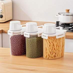 Oyoson 잡곡통 냉장고 정리 용기 잡곡통 도어포켓 용기 4면 밀폐 잠금, 3개, 흰색