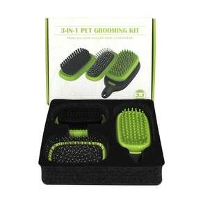 쿠디 3-in-1 펫 그루밍 키트 강아지 고양이 겸용 브러쉬, 1개, Green