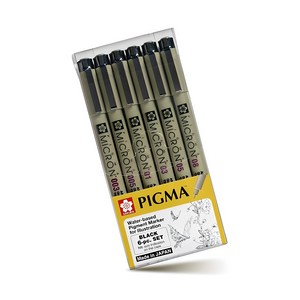 PIGMA 사쿠라 마이크론 블랙라벨볼펜 6p 세트, 블랙, 1세트