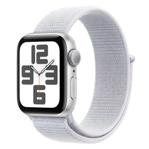 Apple 정품 2024 애플워치 SE 2세대 알루미늄 케이스, 40mm, GPS, 실버 / 블루 클라우드 스포츠 루프, Loop