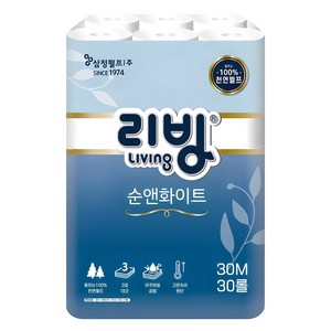 리빙티슈 순앤화이트 3겹 천연펄프 고급롤화장지, 30m, 30롤, 1개