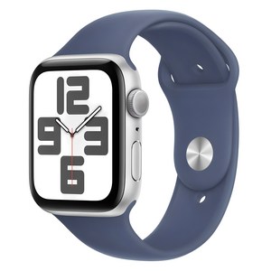 Apple 정품 2024 애플워치 SE 2세대 알루미늄 케이스, 44mm, GPS, 실버 / 데님 스포츠 밴드, M/L