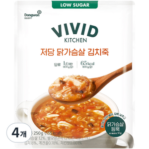 비비드키친 저당 닭가슴살 김치죽, 250g, 4개