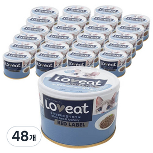 LOVeat 레드라벨 고양이 간식캔, 혼합맛(흰살참치/멸치), 160g, 48개