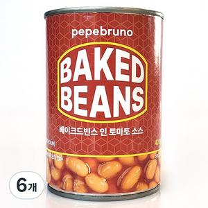 페페브루노 베이크드빈스 인 토마토 소스, 6개, 420g