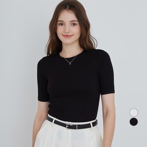 ELLE PARIS 여성용 라운드넥 립 반팔 티셔츠