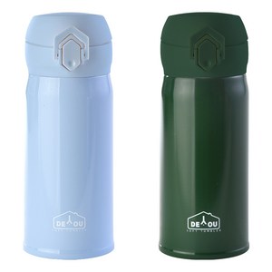 상상앤드 비비드 2중 진공 원터치 보온병, 스카이 + 카키, 350ml, 1세트