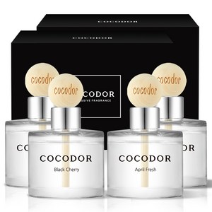 코코도르 퍼퓸 미니 우드볼 차량용 디퓨저 50ml 2p 세트, 블랙체리 + 에이프릴프레쉬, 2세트