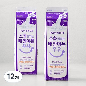 맛있는우유GT 소화 잘되는 배 안아픈 저지방 & 프리바이오틱스 우유, 900ml, 12개