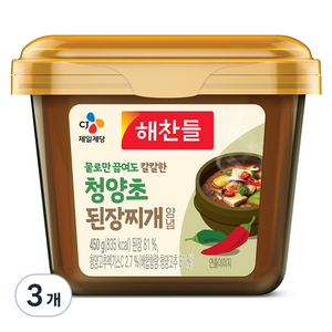 해찬들 물로만 끓여도 칼칼한 청양초 된장찌개양념, 450g, 3개