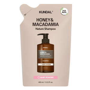 쿤달 허니 앤 마카다미아 네이처 샴푸 리필팩 베이비파우더향, 400ml, 1개