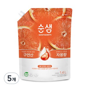 순샘 구연산 자몽 주방세제 리필, 1.4L, 5개