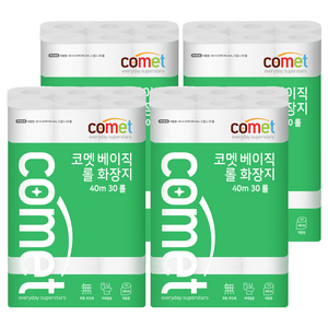 코멧 베이직 2겹 롤화장지 40m, 30개입, 4개