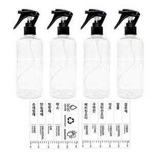 월드크린 투명 미니락 분무기 300ml x 4p + 스티커 세트, 검정, 1세트