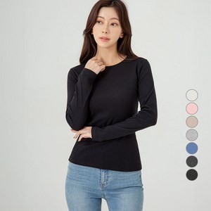 캐럿 여성용 데일리 스탠다드 핏 긴팔 립 티셔츠