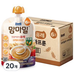 맘마밀 유아용 안심이유식 퓨레 오트밀과 사과프룬, 100g, 20개