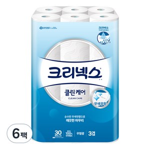 크리넥스 클린케어 천연펄프 3겹 고급롤화장지, 25m, 30개입, 6개