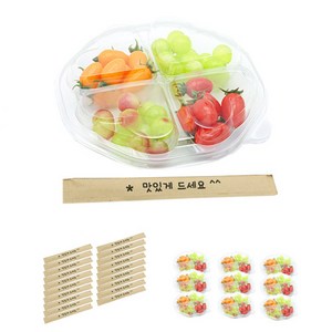 도나앤데코 4칸 하트 과일 투명 도시락 10p + 크라프트 대나무젓가락 맛있게 드세요 10p, 1세트