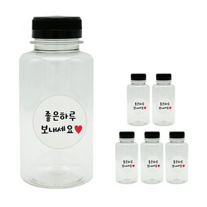 도나앤데코 일자보틀 검정뚜껑 6p + 좋은하루보내세요 화이트 스티커 6p, 혼합 색상, 250ml, 1개