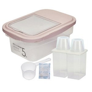 씨밀렉스 라이스키퍼 쌀통 5kg + 잡곡통 950ml 2p, 투명핑크, 1세트