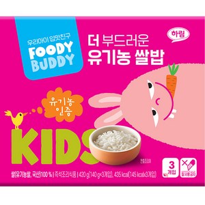 푸디버디 더 부드러운 유기농 쌀밥, 140g, 3개