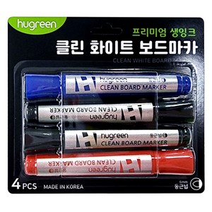 휴그린 생잉크 클린 화이트 보드마카 4p, 블랙, 블랙, 레드, 블루, 1개