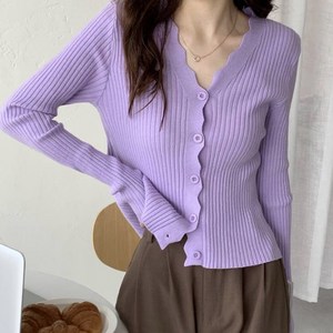 페이퍼먼츠 여성용 물결 사이드 브이넥 니트 가디건 08776