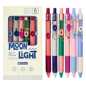 동아피엠에스 MOON LIGHT 속건성 볼펜 6종 세트 0.5mm, 혼합색상, 1세트