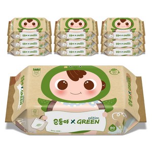 순둥이 그린 에디션 물티슈 리필형 55평량, 80매, 10개