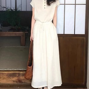 페이퍼먼츠 편안한 차이나넥 상의 롱 밴딩 스커트 투피스 세트 22338