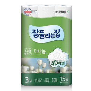 잘풀리는집 더나눔 천연펄프 3겹 롤화장지, 25m, 15롤, 1개