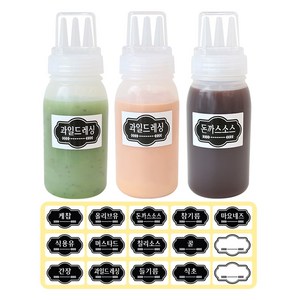 뚜껑 3구 소스통 3p + 소스통라벨 15p 세트, 300ml, 1세트